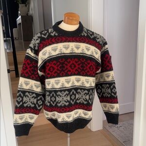 Stylish Men's Crewneck Sweater - Red, Black, and Cream Design